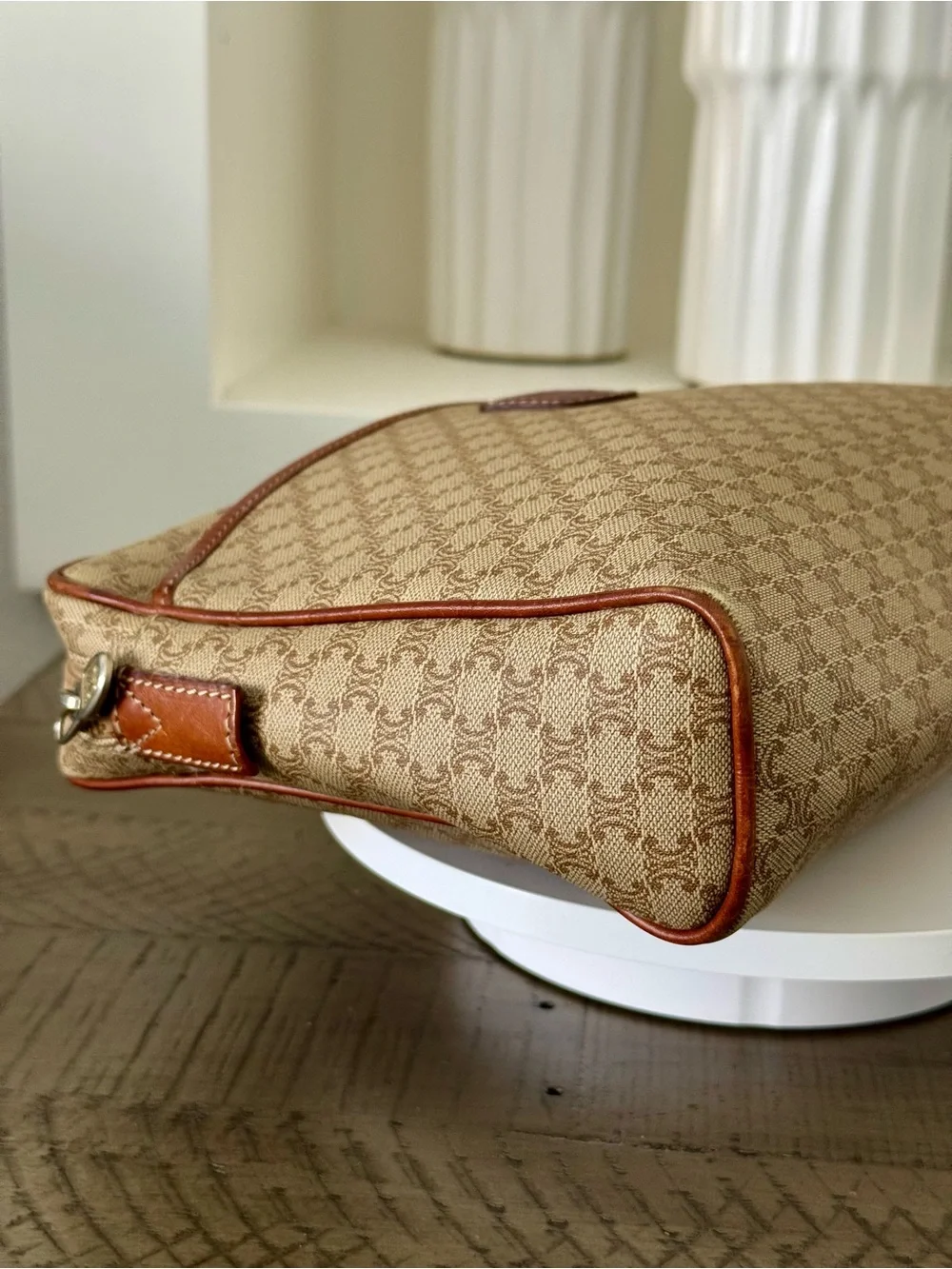 Celine Macadam Monogram Travel Pouch Cosmetic Case Clutch Beige Brown-Vintage